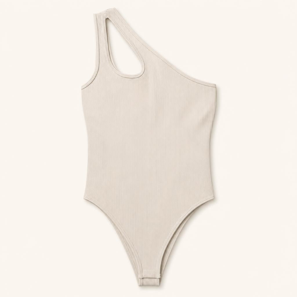 Body moldeador de canalé beige de un hombro