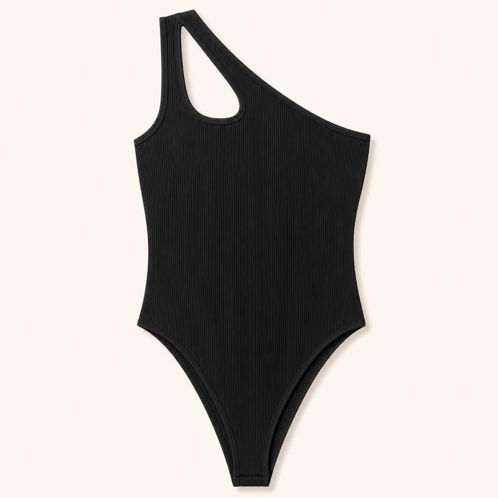 Body moldeador de canalé negro de un hombro